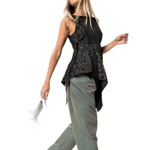 NWT Seis Marjan Genevieve asymmetric glitter sparkle crepe top